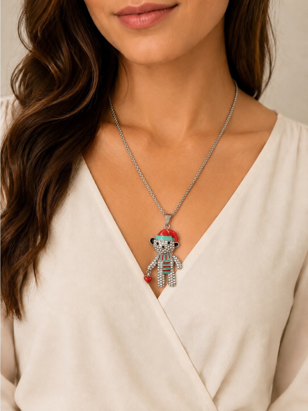 Steel 24 inches Silver Monkey Pendant Necklace